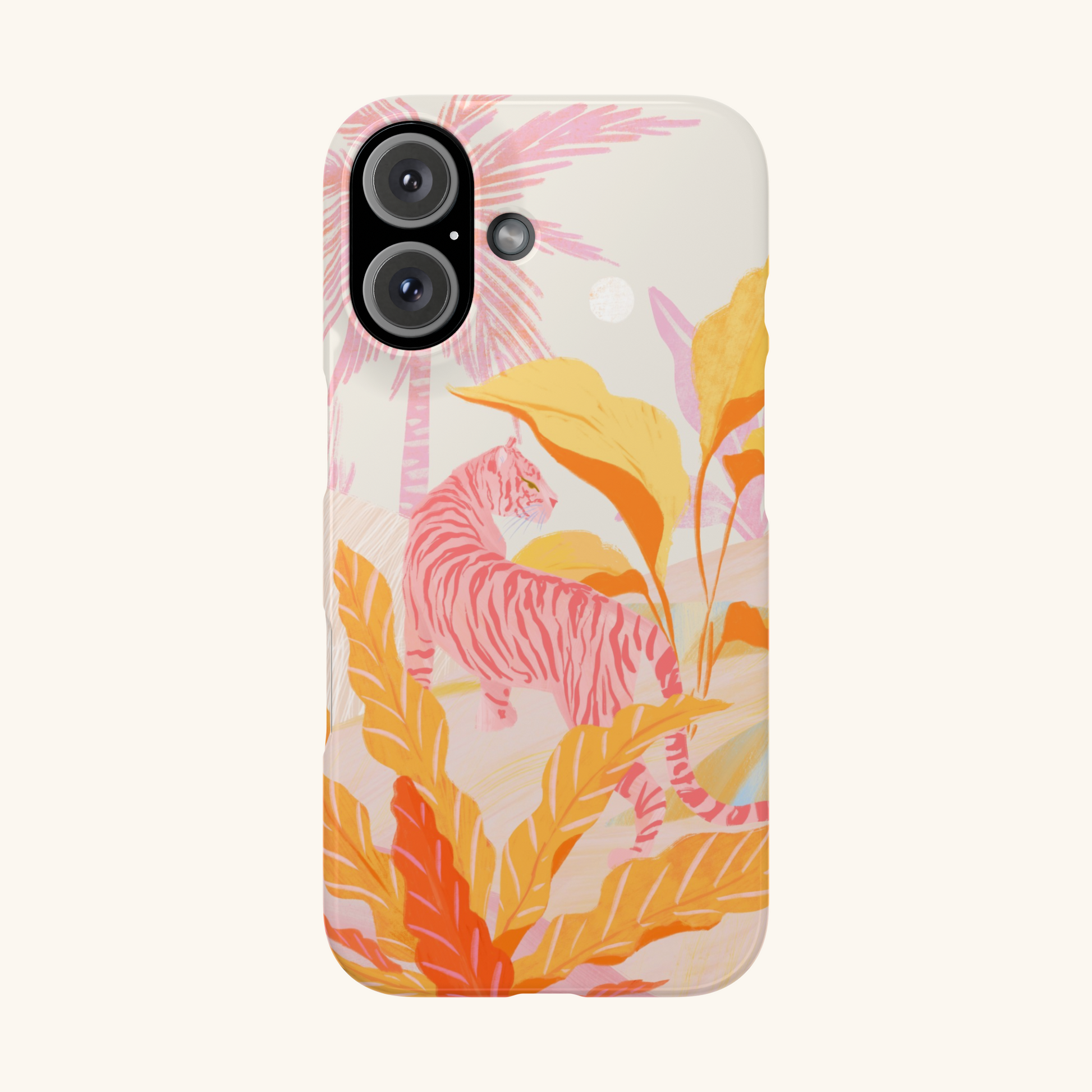 Phone case with a pink tiger in pink jungle design