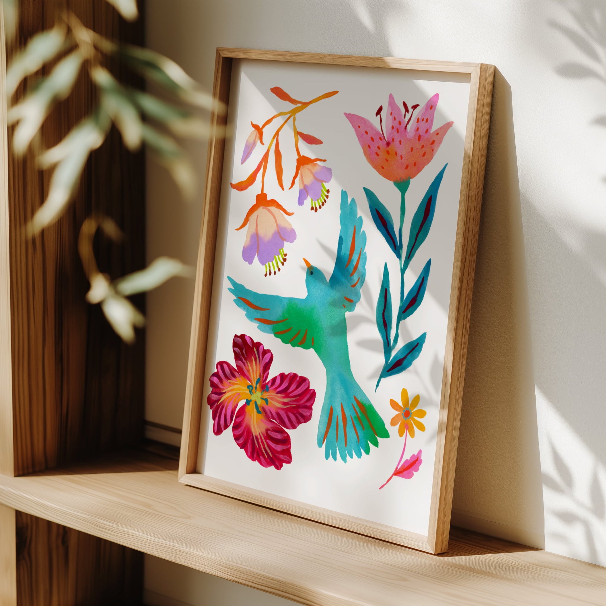 High-quality giclée print by Sun Lee from the "Whispers of Spring" collection, featuring vibrant watercolor and gouache painting of flowers, birds, butterflies, and insects. This aesthetic watercolor artwork brings color, joy, and tranquility to any space. Ideal for modern boho, Scandinavian, nature-inspired, eclectic, and minimalist homes—perfect for nurseries and children's rooms.

