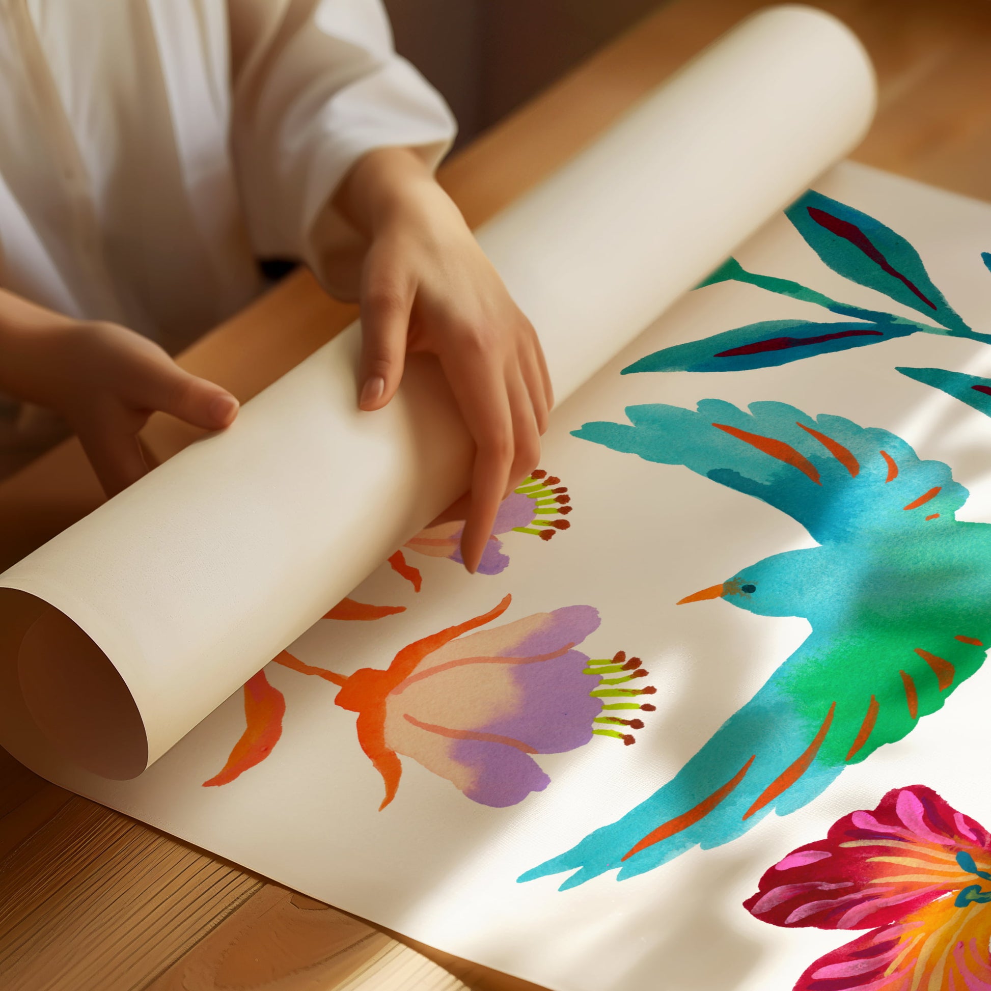 High-quality giclée print by Sun Lee from the "Whispers of Spring" collection, featuring vibrant watercolor and gouache painting of flowers, birds, butterflies, and insects. This aesthetic watercolor artwork brings color, joy, and tranquility to any space. Ideal for modern boho, Scandinavian, nature-inspired, eclectic, and minimalist homes—perfect for gift for mum.

