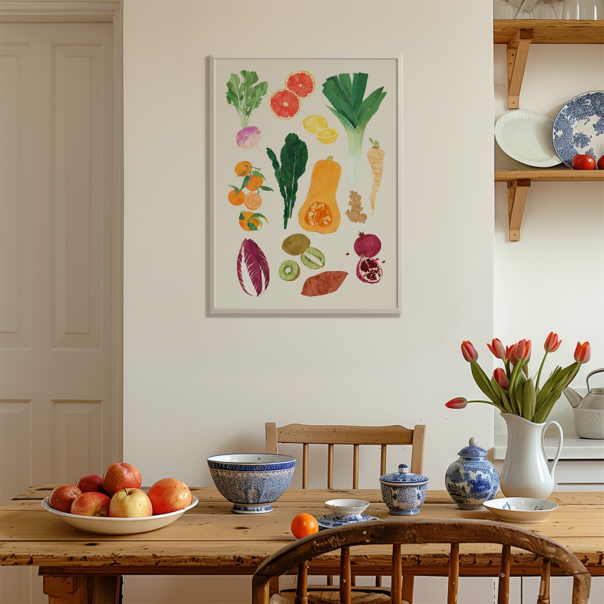 art print featuring winter vegetables and fruits  by sun lee