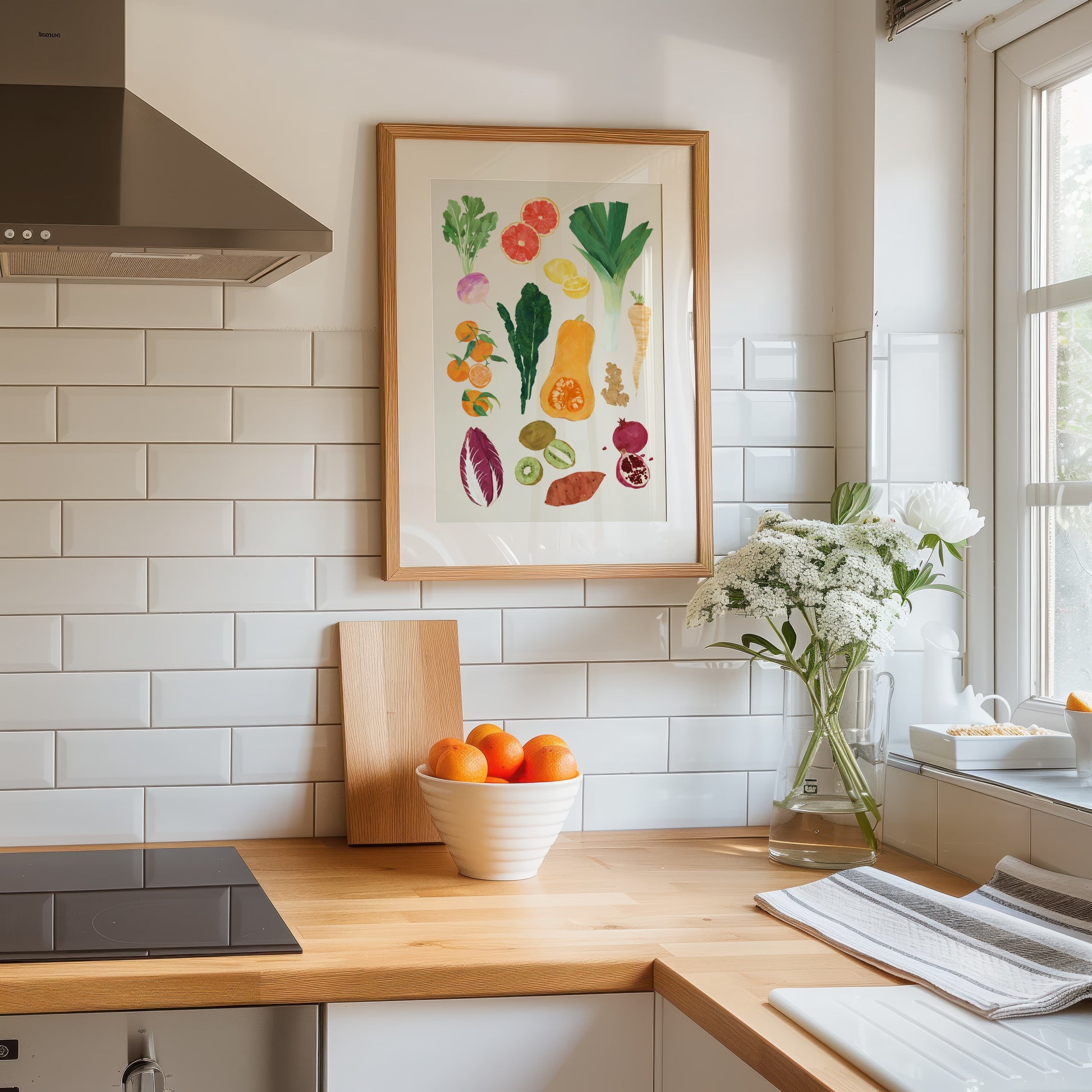 art print featuring winter vegetables and fruits  by sun lee